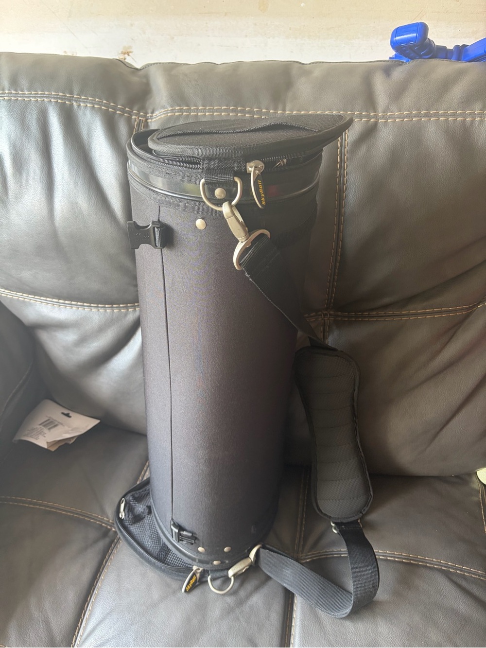 Men's Black Cylindrical Toiletry Bag with Adjustable Shoulder Strap